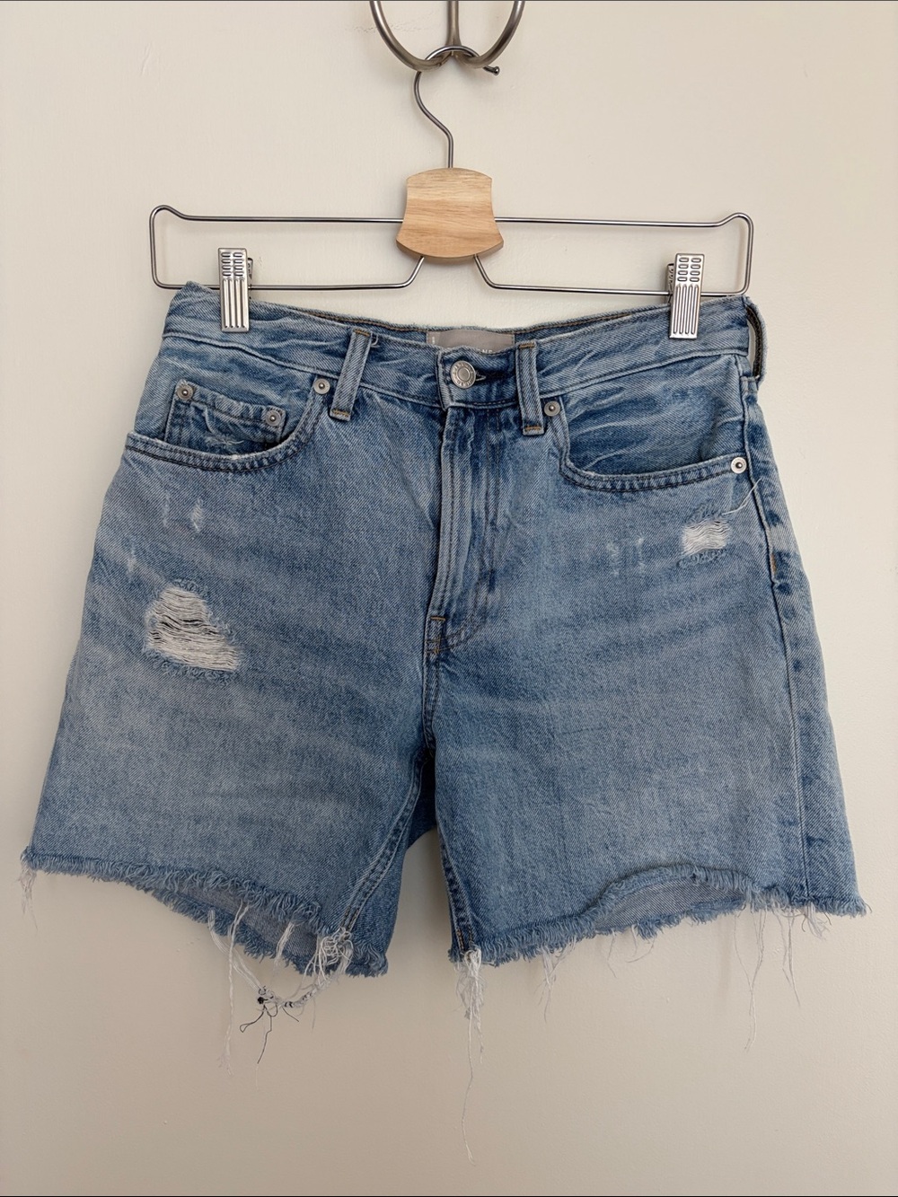 Everlane Light Blue Distressed Denim Shorts